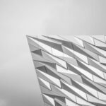 Geometric facade of the Titanic Belfast building in Northern Ireland.